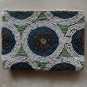 Hand Beaded African Coin Purse with Zipper & Full Lining, Excellent Condition!